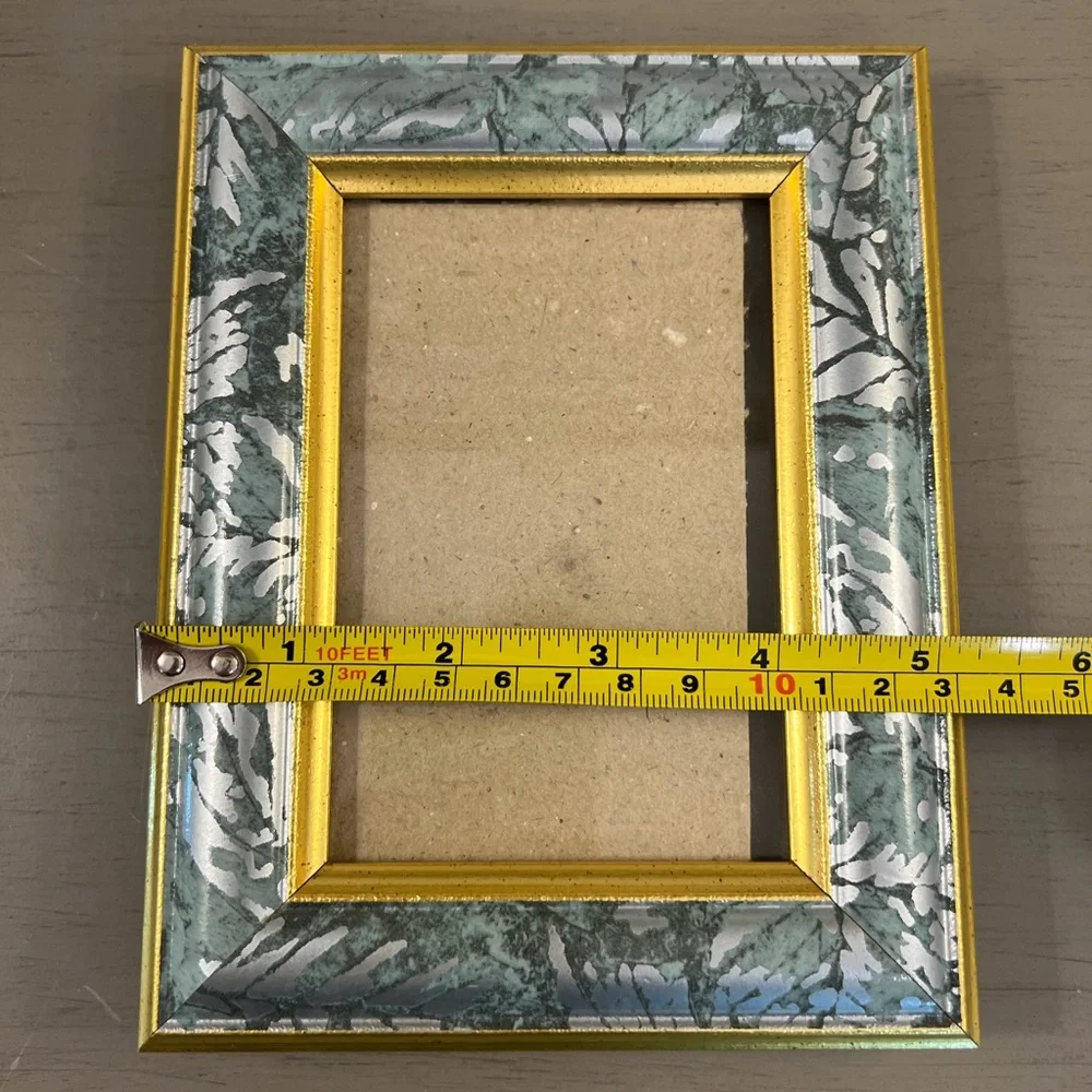 Vintage 1980’s Picture Frames Set Of 2 Floral Fauna Teal Gold Silver 5x7 Photo